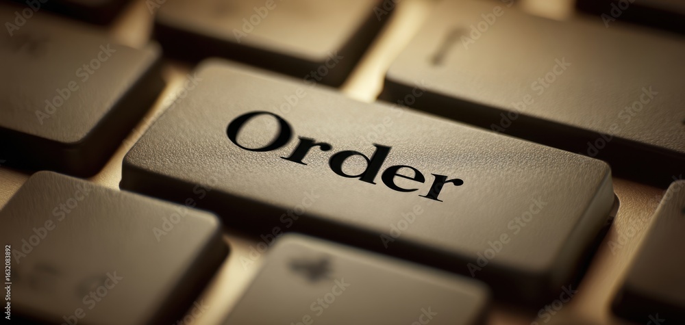 Poster the keyboard button labeled order emphasizing digital communication and interaction.