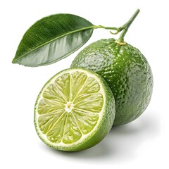 Calamansi Lime Petite Green-Orange Lime with Smooth, Glossy Skin and Zesty Citrus Brightness, Radiating Freshness and Tropical Charm on a Pristine White Background for Modern Appeal