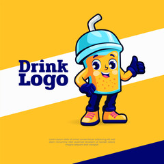 Cartoon drink cup mascot with a smiling face, straw, and thumbs up gesture. Perfect for beverage branding, kids’ products, or fun logo designs
