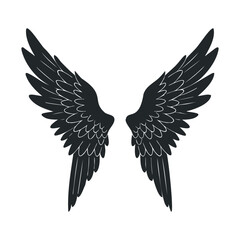 Obraz premium Illustration of black angel wings on white background