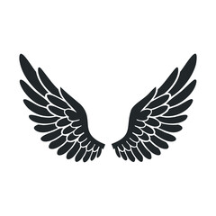 Obraz premium Black angel wings icon on white background: simple feathered design