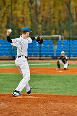 Two teenage boys enjoying an intense baseball game on a sunny field