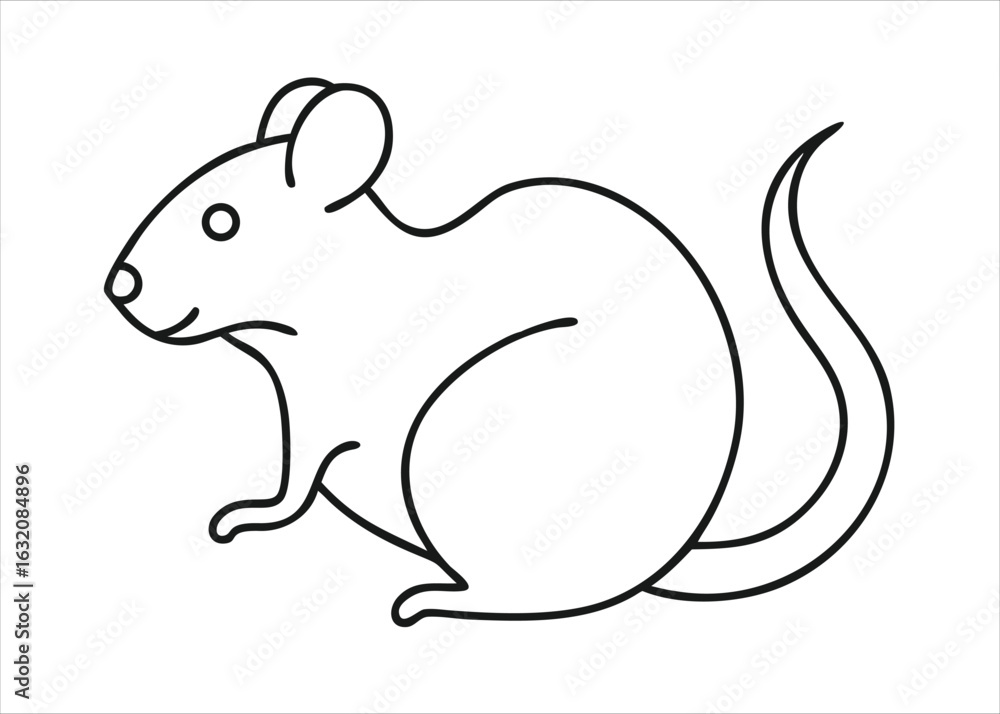 Poster charming continuous line art drawing of a small adorable rodent rendered in a simple yet expressive 