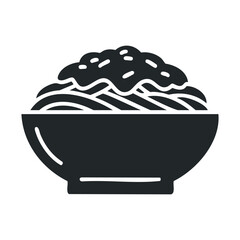 Monochrome icon of a noodle bowl with sauce