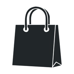 Minimalist black shopping bag icon on white background