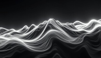 Abstract Monochrome Elevation Map with Glowing Wave Lines
