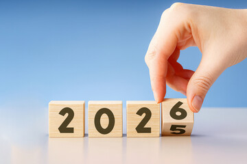 Happy New Year 2026 Concept with Wooden Cubes, Generative ai