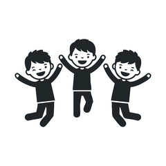 Three joyful cartoon boys jumping with raised hands