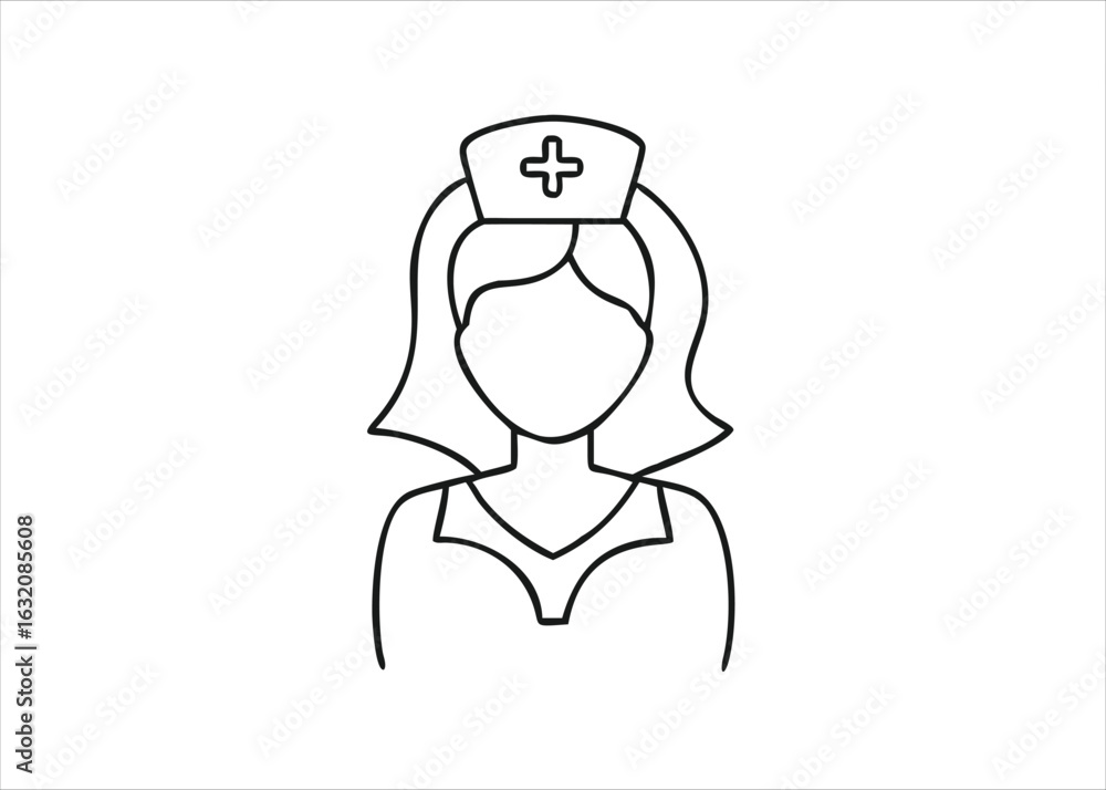 Poster artistic single line drawing of a medical professional in a continuous flow representing dedication 