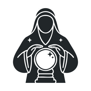 recommend clip art: Mystical fortune teller silhouette with magic crystal ball