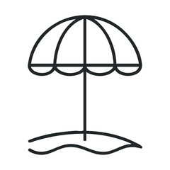 Minimalist beach umbrella icon on sandy shoreline