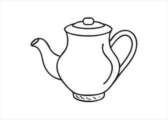 Antique kitchenware vessel with handle and spout detailed hand drawn illustration isolated on white background