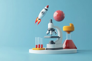 Playful Science: Cute 3D Icons of Lab and Space Elements