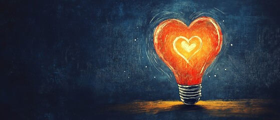 Heart-shaped lightbulb glowing brightly, symbolizing love, inspiration, and passion. Perfect for Valentine's Day, romance, or motivational projects.