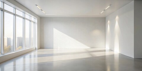 Obraz premium Empty Modern Room with Sunlight Streaming Through Large Window and Recessed Lighting