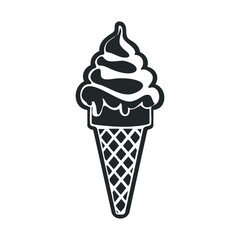 Silhouette of ice cream cone with swirl design and waffle pattern