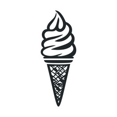 Monochrome ice cream cone with swirled soft serve in a waffle cone