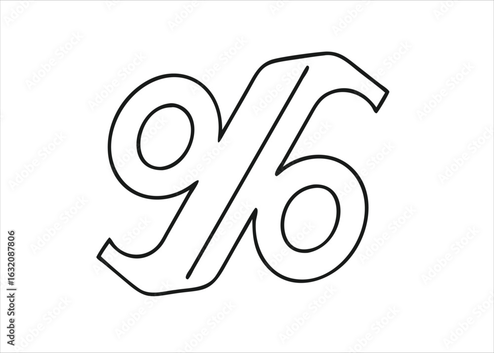 Poster a clean and simple single stroke line art illustration of a percentage sign symbol rendered in a min