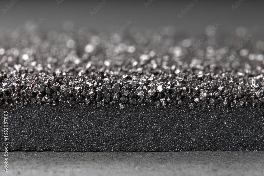 Poster close-up of a dark textured material with sparkling metallic granular surface