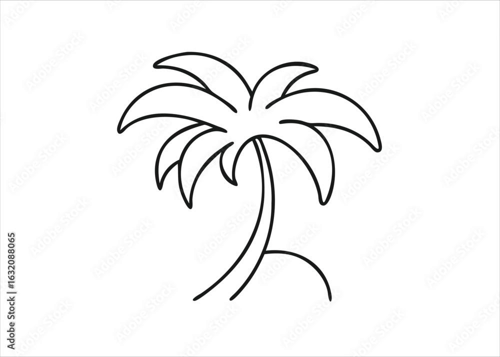 Poster abstract single line drawing of a tropical palm tree with a simple artistic style isolated on white 