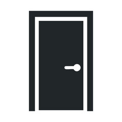 Minimalist closed door icon in black with door handle design