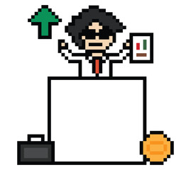 Cartoon cute pixel cartoon 8bit character business man businessman smart work game decoration business 8 bit male career smart character game 8bit png vector.