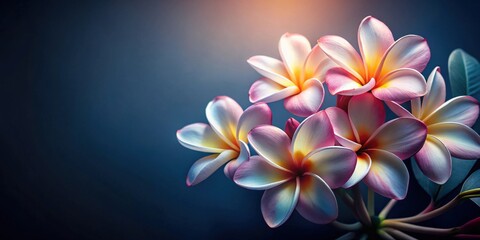 Fototapeta premium A cluster of delicately hued blossoms, bathed in soft light, showcases nature's artistry against a deep, moody backdrop.