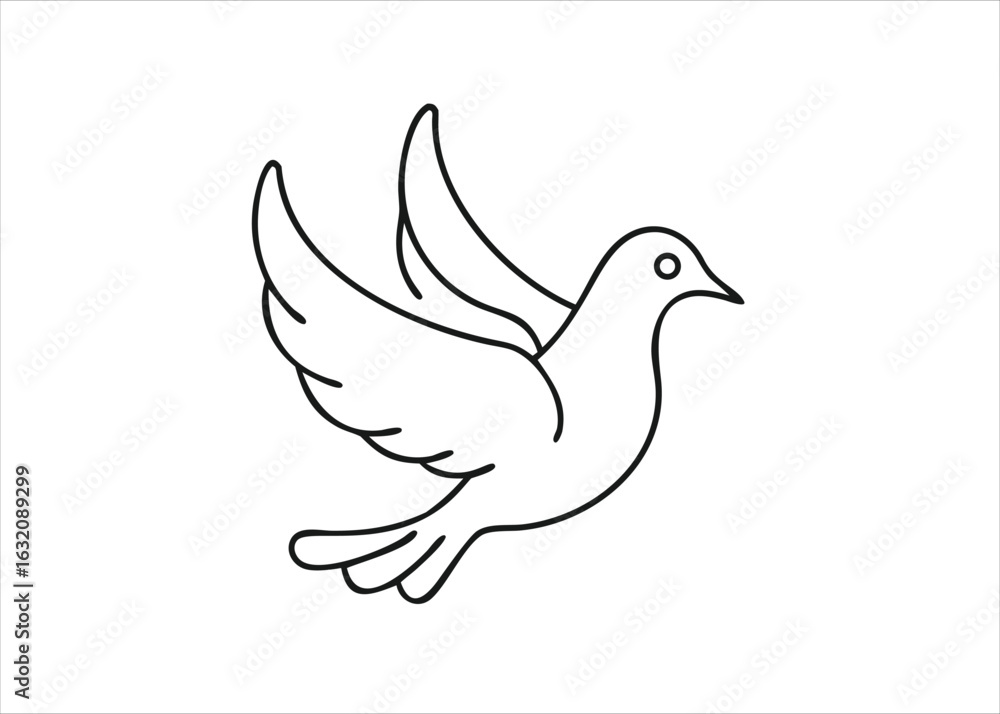 Poster elegant single line art drawing of a pigeon in a continuous flowing style showcasing avian grace and