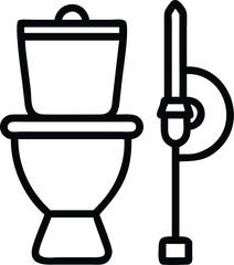 Simple line art icon of a toilet and toilet paper holder isolated on transparent background