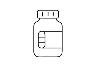Simple line art representation of a pharmaceutical pill bottle for medical and healthcare contexts isolated on white background