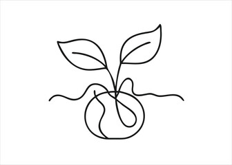 A single continuous line art drawing depicting a plant s growth cycle showcasing its development from a sprout to a mature botanical form isolated on white background