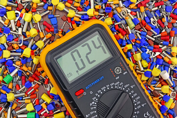 A digital multimeter for measuring the parameters of electrical circuits. Close-up. 