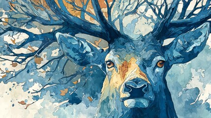 Mystical deer in a colorful abstract forest artful representation of nature's beauty dreamy environment