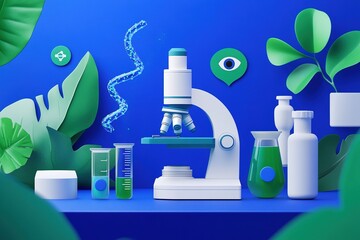 Scientific Study Desk: Microscope and Research Tools