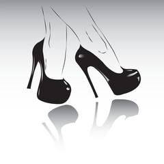 Female Legs in High Heels – Elegant Black and White Fashion Illustration