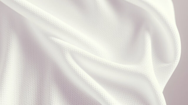 White pique fabric rippling, forming delicate soft folds with subtle textural abstract pattern and gentle wave like movement