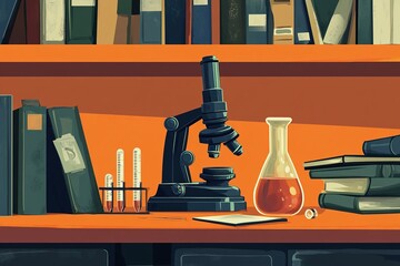 Scientific Study Desk: Microscope and Research Tools