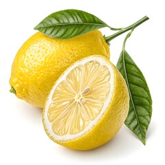 Genoa Lemon Bright and Zesty Yellow Lemon with Smooth, Glossy Skin and Vibrant Citrus Energy, Radiating Freshness and Clean Simplicity on a Pristine White Background for Modern Appeal