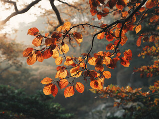 Autumn leaves in Naejangsan National Park, golden hour light