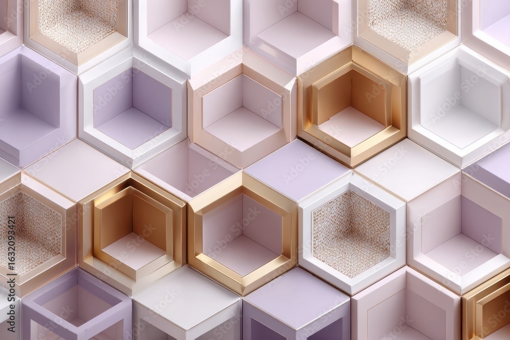 Poster abstract 3d geometric background with luxurious pastel hexagon patterns.