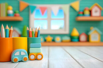 Colorful Kids' Playroom with Desk and Toys