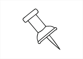Classic black push pin or thumbtack icon design featuring a sharp point and a flat head for office supplies and stationery organization isolated on white background
