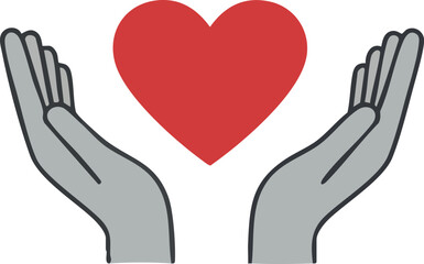 Obraz premium Illustration Art Vector Featuring Red Heart with Two Hands in Cartoon Style