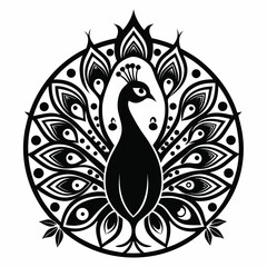 peacock, feather, bird, animal, blue, nature, peacock feather, colourful, colours, horizontal, pride, cut out, male, tail, no people,Central Panel vector clean black silhouette design white background