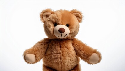 Obraz premium soft and cuddly teddy bear with fluffy texture standing on a white background in a playful pose