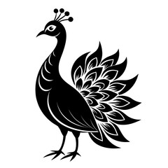 Peacock Central Panel vector clean black silhouette design white background
