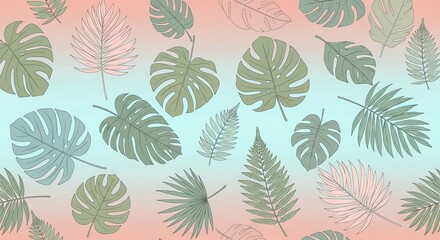 Pastel Tropical Leaf Pattern: Seamless Summer Background for Fashion, Textile, and Web Design