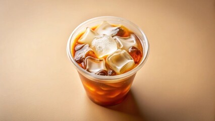 Refreshing Iced Coffee in a Clear Cup with Ice Cubes on a Neutral Background