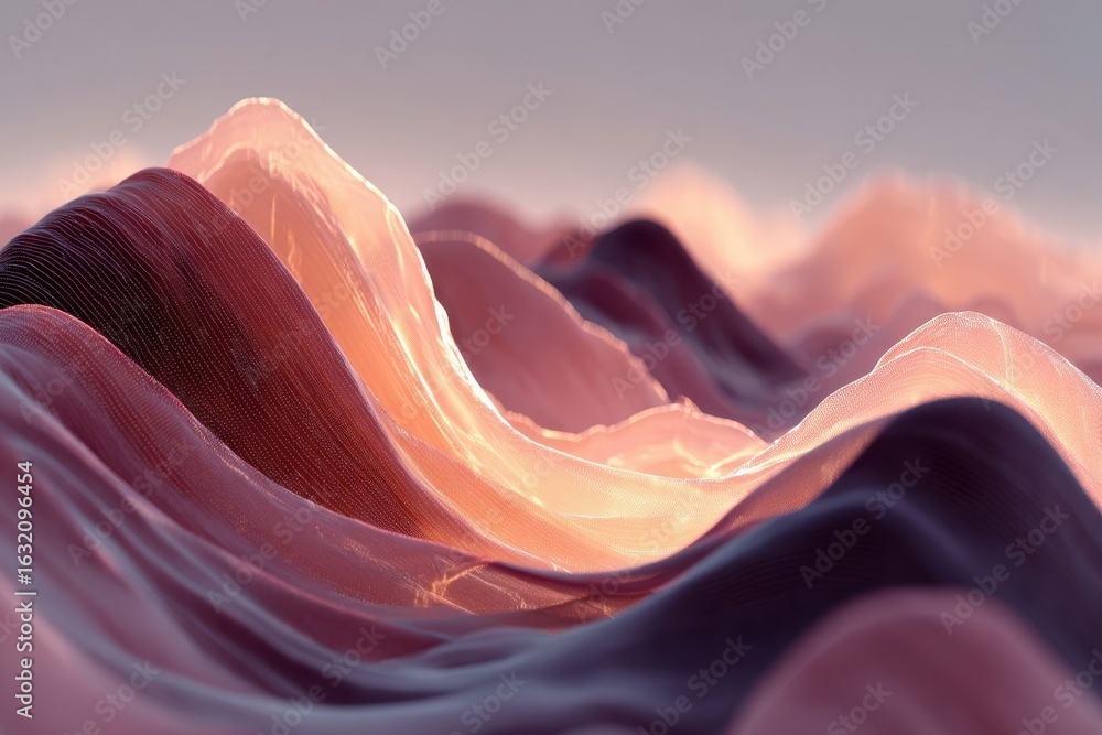 Poster abstract flowing waves of light and color creating an ethereal, dreamlike landscape.