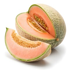 Crenshaw Melon Lush Golden-Green Melon with Smooth, Velvety Skin and Subtle Curves, Radiating Sweetness and Summery Freshness on a Pristine White Background for a Modern, Clean Look